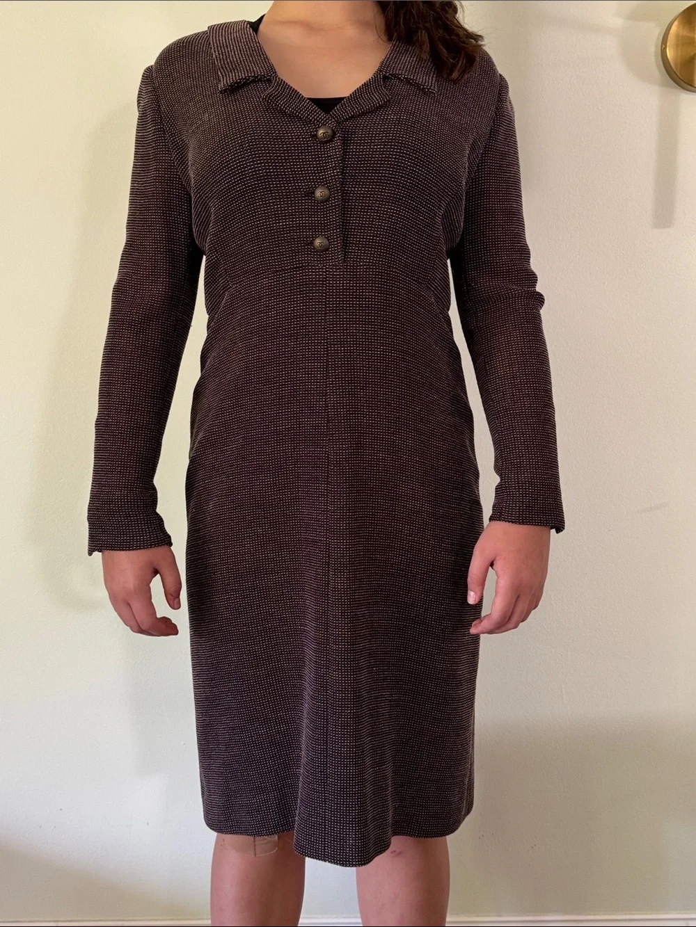 CHANEL Brown Textured Long-Sleeve Knit Dress